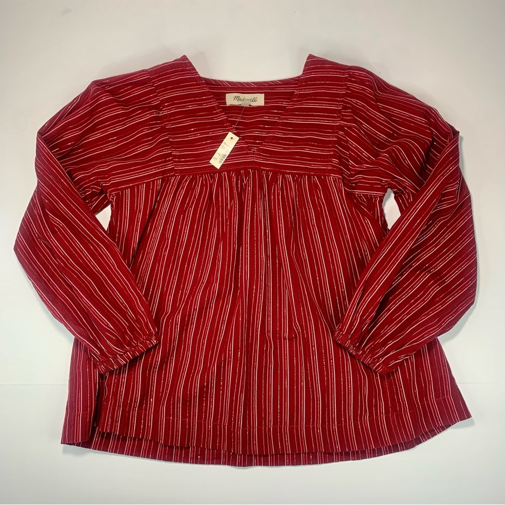 Madewell top Swingy Peasant top in Metallic Stripe New with tags women size XXS